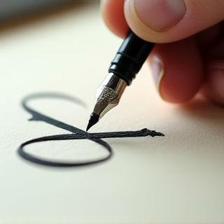 Närbild på en hand som varsamt för en kalligrafipenna över papper.