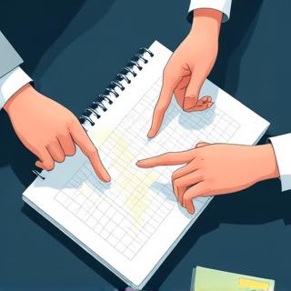 Symbolisk bild av två personer i ett strategiskt möte över en anteckningsbok.